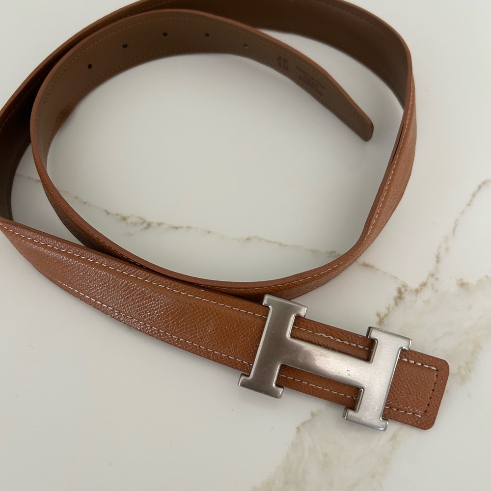 Brown Leather Belt with Silver Buckle